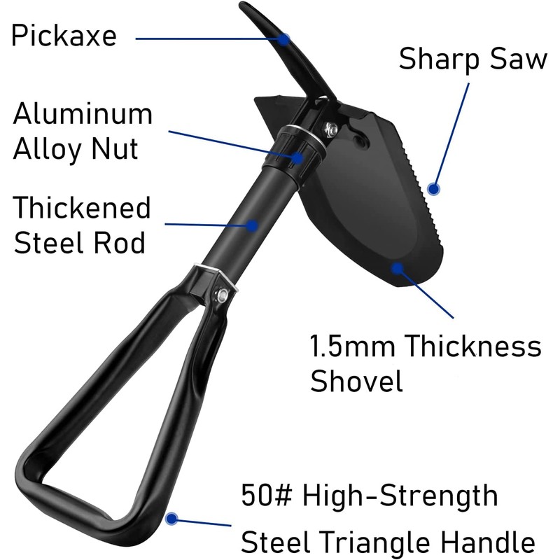 Large 47 cm Multifunctional Folding Shovel, Folding Shovel with Storage