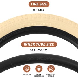 12.5"/14"/16"/18"/20" Kids Bike Tire 2 Pack Folding Replacement Tire and Inner Tubes, Beige Bike Tires Compatible with 12.5/14/16/18/20x1.75/1.95/2.125 Tire Wheel