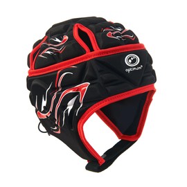 Optimum Unisex Junior Inferno Rugby & Football Headguard - Scrum Cap Coverage | Breathable, Soft-Edged, Lightweight Sports Protective Headgear | Black/Red, Small