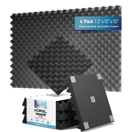 Korgl®12x12x2inch | Sound Proof Foam Panels For Walls | Egg Crate Shape with Double-Sided Adhesive Tape, Sound Absorbing Acoustic Panels, High Density Acoustic Foam Wall Panels (6 Pack / 2")