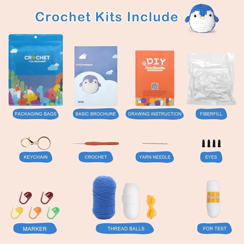 PACIOCEAN Beginner Crochet Kit,All-in-One Stuffed Animal Knitting Sets,DIY Penguin Crochet