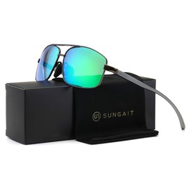 SUNGAIT Ultra Lightweight Rectangular Polarized Sunglasses UV400 Protection (Gunmetal Frame Green Mirror Lens, 62) Metal Frame 2458 QKLV