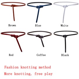 shengweiao Women's Adjustable Leather Belts Fashion Skinny Waist Strap, Brown, Small