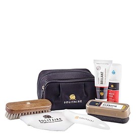 Solitaire Shoe Care Travel Set with Practical Black Bag, black