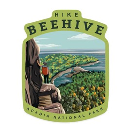 Die Cut Sticker Acadia National Park, Maine, Hike Beehive, Summer, Illustration, Vinyl Sticker 3 to 6 inches, (Waterproof Decal for Cars, Water Bottles, Laptops, Coolers), Large
