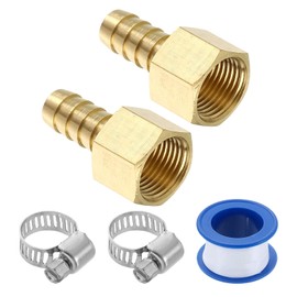 sourcing map 2Pcs Brass Hose Barb Fittings, 3/8" Barb x 3/8" NPT Female Hose Connector with Hose Clamps for Water Fuel Gas Oil Transportation