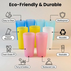 YUYUHUA Reusable 32-ounce Drinking Cups - Unbreakable Large Plastic Tumblers set of 12, BPA Free Dishwasher Safe in 6 Assorted Colors for Indoor Outdoor Use