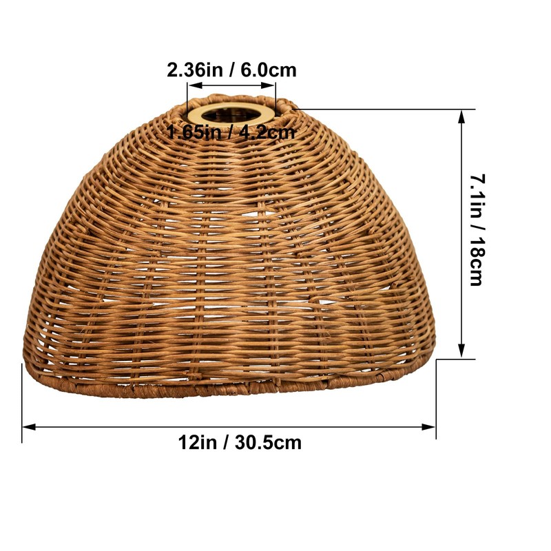 Rustic Rattan Lampshade with Hand Woven Shade for Pendant Lamp