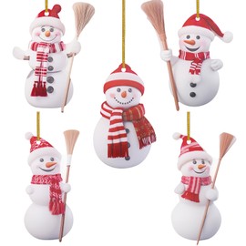 5 PCS Small 2D Acrylic Christmas Snowman Ornament Mini Ideas Xmas Tree Decoration Kit with String Santa Craft Present Garden House Window Wall Wreath Party Bag Outdoor Girl Hanging Bauble Decor