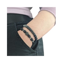 2 x Black and Hematite Agate Bracelet, 16 centimetres, Gemstone, Agate