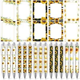 Fuutreo 30 Pcs Sunflower Notepads with Pens Sunflower Sticky Notes Flower Ballpoint Pens for Teacher Student Back to School Gifts Flower Favors Office Classroom Supplies
