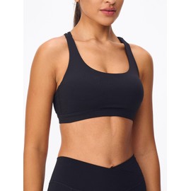 Omwilddo Women's Strappy Sports Bras Light Compression Crop Criss Cross Back Padded Workout Yoga Bra Supportive U Neckline Black S