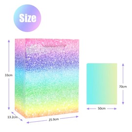 ZJHiome 12Pcs 9'' Gift Bags Medium Size Gift Bags with Tissue paper Rainbow Glitter Paper Bags with Handles for Shopping Birthday Wedding Baby Shower Christmas Party