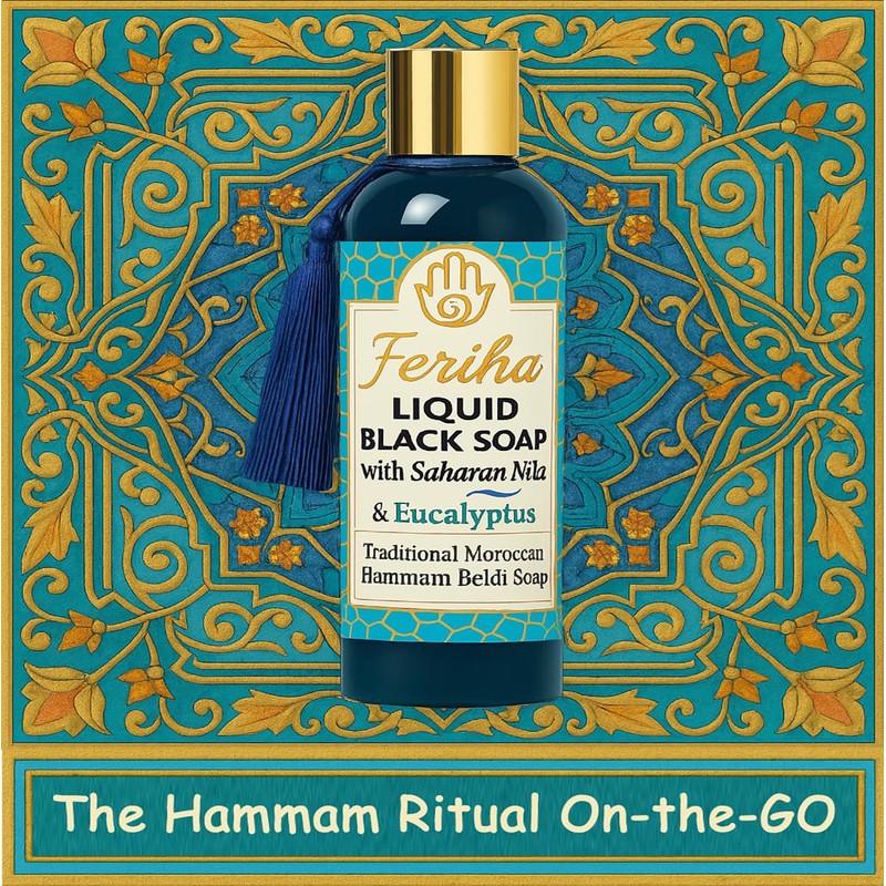 FERIHA Moroccan Liquid Black Soap with Saharan Nila and Eucalyptus