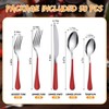Nuenen 50 Pcs Red Silverware Set Stainless Steel Flatware Red