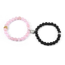 ATLVXJL Couples Bracelets King&Queen Crown Matching Bracelets Long Distance Relationship Gifts for Boyfriend and Girlfriend Anniversary for Women Men（luminous） (black pink)