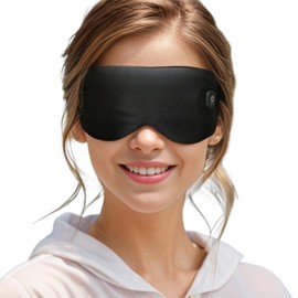Heated Eye Mask, Vowleike Silk Cordless Washable Warm Eye Compress for Dry Eyes, Electric Temperature Controlable Eye Heating Pad for Stye, Drain and Fatigue Eyes, (Black)