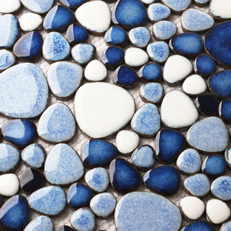 Parrotile Blue Shower Floor Pebbles Tile Bathroom Mosaic Backsplash Wall