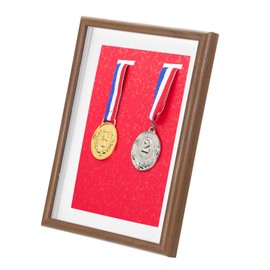 PATIKIL Medal Display Case, 2 Medals Display Frame Medal Shadow Box Sports Medal Display Picture Frame for Marathon Swimming Triathlon, Red Base Rosewood A4
