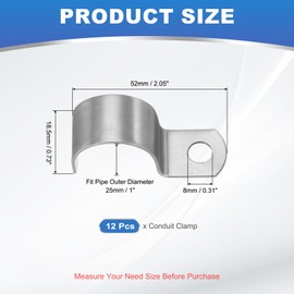 PATIKIL 1" (25mm) Rigid Pipe Strap, 12 Pcs 304 Stainless Steel Conduit Clamp 1 Hole Thicken U Bracket Pipe Clamp Tube Strap for Pipe Cable Wire Fixing