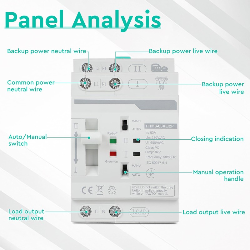 CPROSP Automatic Transfer Switch DIN 220V 63A 2P, Emergency Power