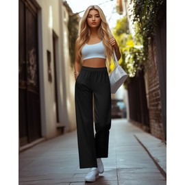 Neer 4 Pack Women's Wide Leg Sweatpants, Lounge Pajama Pants Loose Cotton Yoga Pant Elastic Waist Workout Jogger with Pockets(Black, Army Green, Coffee, Light Gray,X-Large)