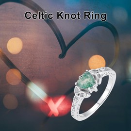 PROESS Celtic Knot Moss Agate Ring for Women 925 Sterling Silver Irish Trinity Knot Jewelry Promise Engagement Ring for Women Anniversary Birthday Gifts Size 6