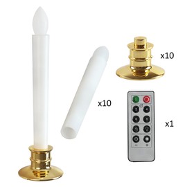 Window Candles with Remote Timers 10PCS Battery Operated Candles Flickering Flameless Led Electric Candle Lights with Removable Tapers Pillar Candles Holders for Christmas Decorations Gold Base