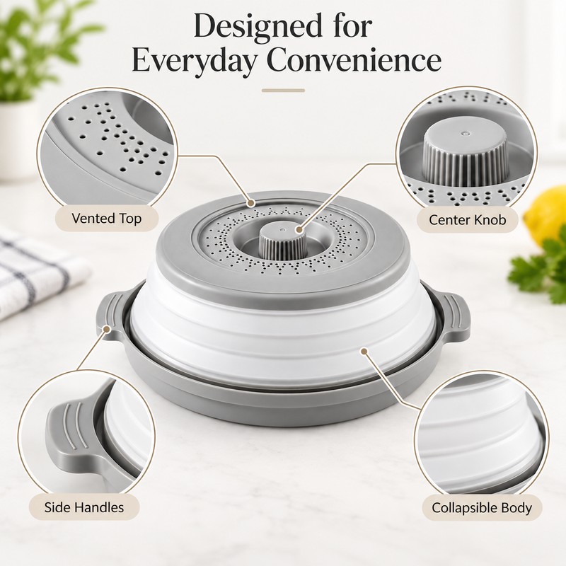 Collapsible Microwave Splatter Cover for Plates & Bowls – Foldable