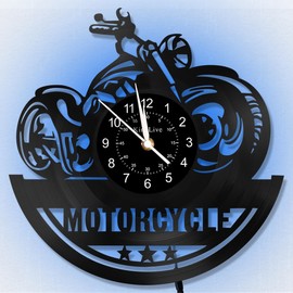 BOVIZIPY Motorcycle Style Vinyl Record Wall Clock, 12 Inch,Night Lamp 7-Color Luminous LED Home Art Decor Wall Clock,Gift for Men/boy/dad/Husband/boyfrend.