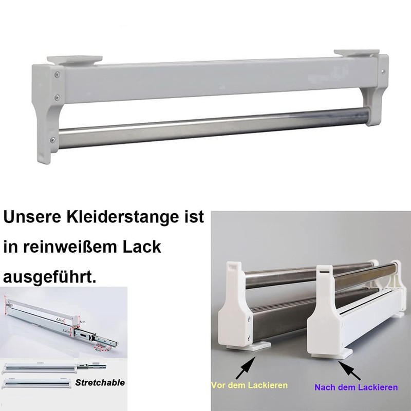 Extendable Clothes Rail for Pull-Out Hangers Adjustable Wardrobe Clothes Rail