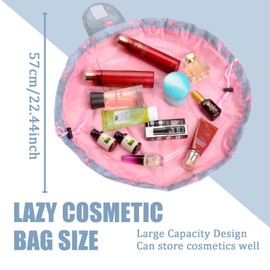 Stylish Blue Flamingo Print Cosmetic Bag – Large Capacity Waterproof Travel Makeup Case with Drawstring Closure – Portable Lazy Organizer for Toiletries – Perfect for Travel, Party & Daily Use