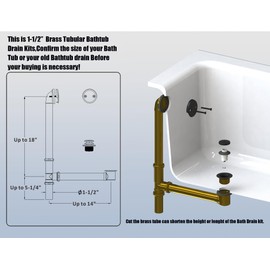 Artiwell 1-1/2" Brass Tubular Bath Drain Kit with Tip-Toe Bath Drain Stopper, Touch-Toe Tub Drain, Tip Toe Bathtub Drain Waste and Overflow with Plug and Bathtub Overflow Drain Cover, Matte Black