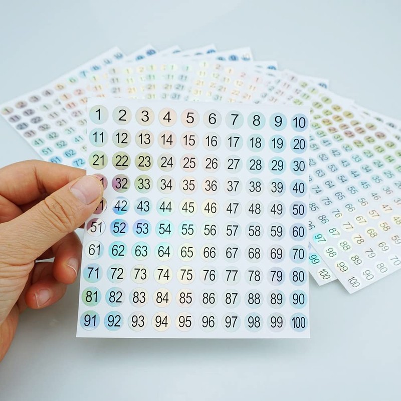 SaktopDeco 20 Sheets 1 to 100 Mini Number Stickers Round
