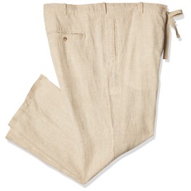 Perry Ellis Men's Big and Tall 100% Linen Drawstring Casual Pants For Men, Regular Fit, Lightweight (Waist Size 29-54 Big & Tall), Natural Linen, 48W x 36L