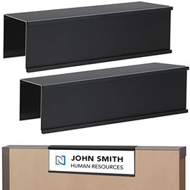 Set of 2 – Sturdy & Elegant Black Aluminum Cubicle Name Plate Holder, Office Business Sign Holder, 8” X 2” - Fits 2” Cubicle Wall - Plastic Film and Paper Inserts NOT Included