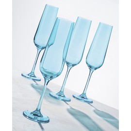 Godinger Champagne Glasses, Stemmed Champagne Flutes, Champagne Glass Set, Blue, 7oz, Set of 4 - Made in Europe
