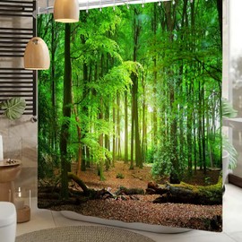 Xiaoterna Spring Shower Curtain Natural Landscape 3D Landscapes Bathroom Curtain Deciduous Forest Bath Curtain Tropical Rainforest Shower Curtain Machine Washable Waterproof Fabric 180 x 240 cm