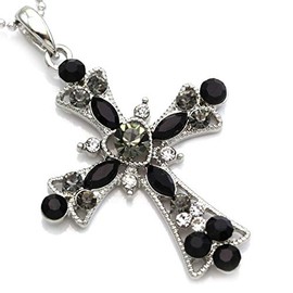 Soulbreezecollection Gray Black Christian Cross Necklace Heart Shape Pendant Chain Charm Gift for Mom