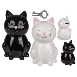 OOTB Ceramic Money Box with Lock # 78/4147 Cat Approx. 16 cm Black