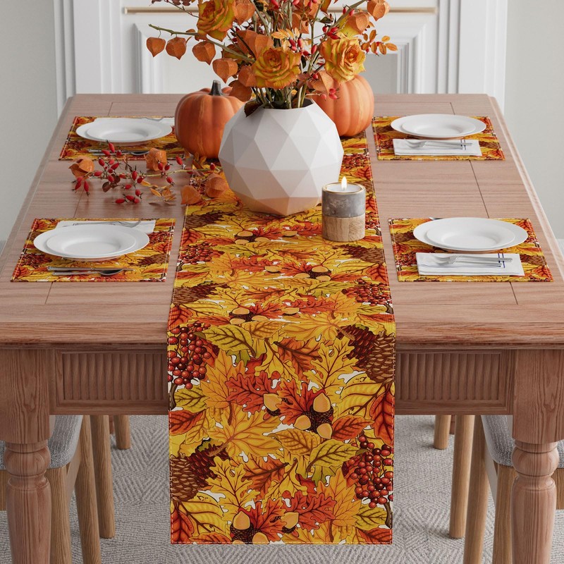 XCHI Fall Maple Leaves Pinecone Table Runner Table Decoration for