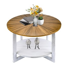 Farmhouse Coffee Tables with Storage, Small Round Table for Living Room, Mid Century Modern Wood Table, Rustic Wooden Circle Center Room Furniture