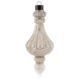 Karma, Christmas Hanging Ornament, Antique Scalloped Mercury Glass Finial Ornament Silver
