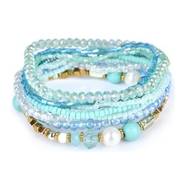 MengPa Beaded Bracelets for Women Trendy Stacks Boho Bead Bracelet Pack Gold Friendship Jewelry (Blue) G3207A