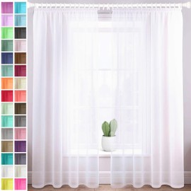 Megachest lucy Woven Voile gathering tape Curtain 2 Panels with tie backs (Pure White 56" wideX90 drop(W142cmXH228.5cm))