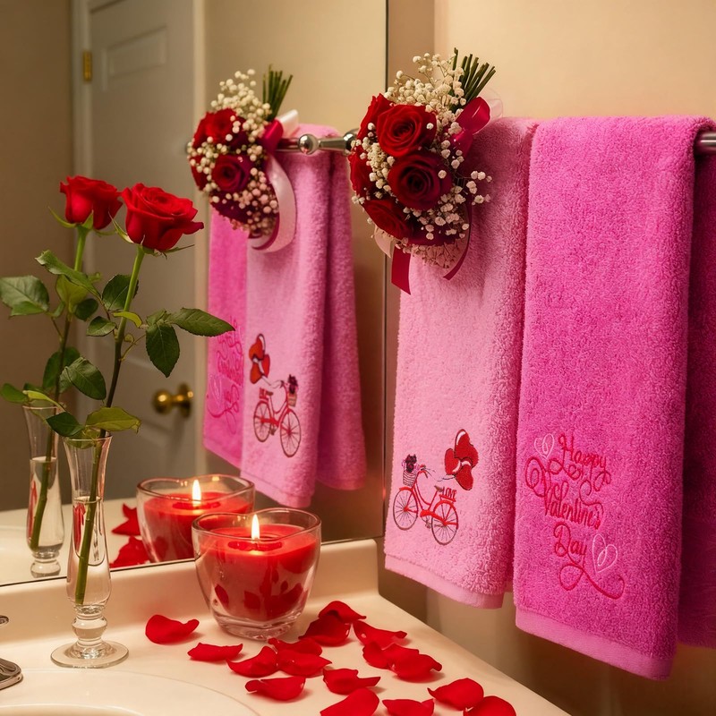 SmoothNovelty 2 Pcs Valentines Hand Towels for Bathroom 29.5 x