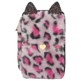 Depesche 13020 TOPModel Rebel Kitty - Filled 3-Compartment Pencil Case with Leo Fur in Purple/Black and Cat Ears, Pencil Case with Colouring Pencils, Ruler, Scissors and Much More
