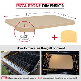 Unicook 15 x 12 Inch Pizza Stone for Oven and Grill, Cordierite Rectangular Baking Stone, Thermal Shock Resistant, Ideal for Baking Crispy Pizzas, Bread and Cookies