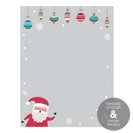 Jolly Santa Holiday Letterhead / 50 Sheets 8.5" x 11" Santa And Ornaments Design/Modern Gray Paper/Charming Christmas Letterhead