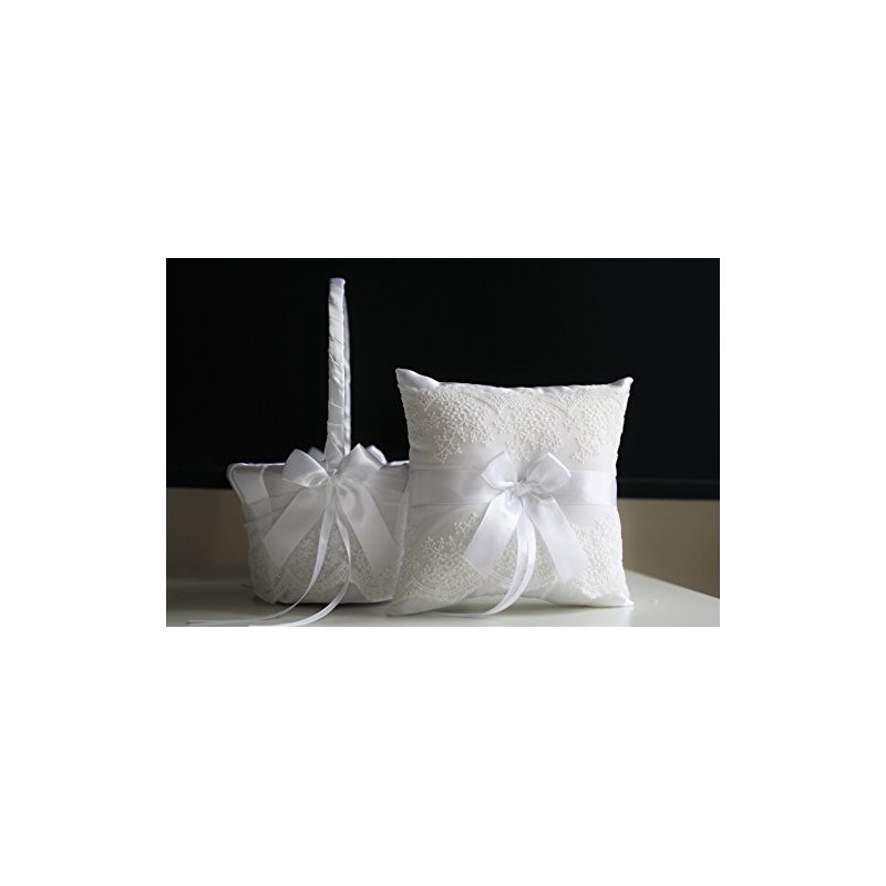 Alex Emotions White Flower Girl Basket & Ring Bearer Pillow